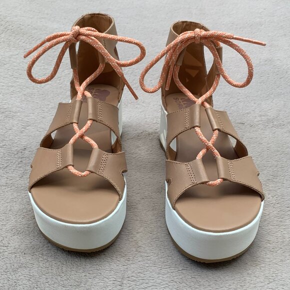 Sorel Cameron Lace Up Leather Platform Wedge Sandals Sz8 - Picture 5 of 16